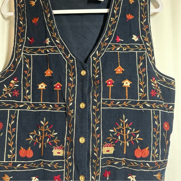 Y2K Vintage Embroidered Floral Vest M Bobbie Brooks Corduroy Embroidered Fall - Picture 2 of 8